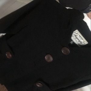 Black jacket with brown buttons & a hoodie
